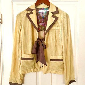 DVF Silk Velvet Blazer Jacket Yellow Office Posh Brunch Academia S/M